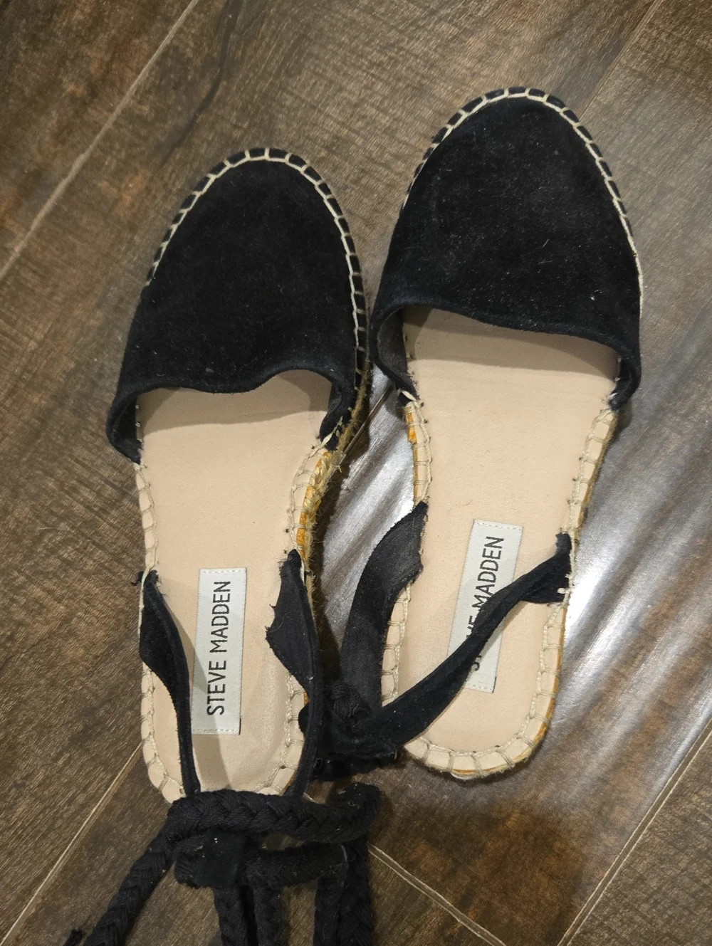 Steve Madden Black Suede Espadrille Lace-Up Flats
